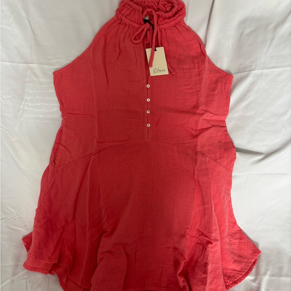 Elan Coral Button-Down Short Dress